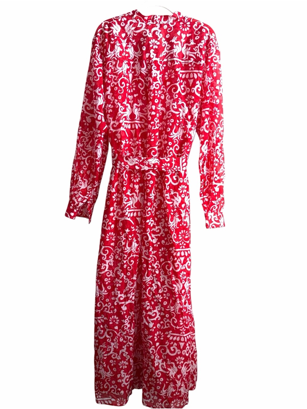 NWT SALONI Inez Floral Maxi Dress Size 8 US Red Cotton Silk Long Sleeve Paisley - Picture 7 of 11